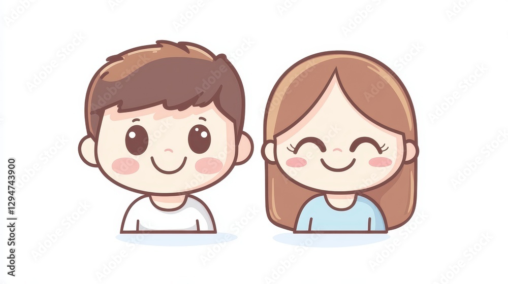 Adorable Cartoon Couple: A Delightful Illustration of Happy Young Love Adorable Cartoon Couple: A Delightful Illustration of Happy Young Love