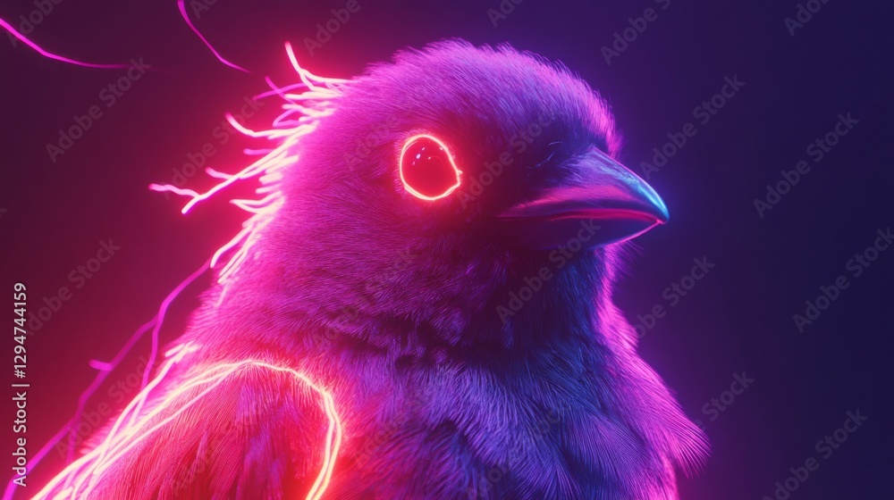 Neon Pink And Purple Glowing Bird Digital Art Neon Pink And Purple Glowing Bird Digital Art
