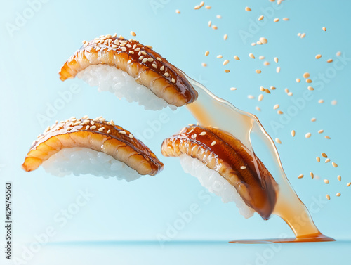 Eel Nigiri Set with Floating Unagi Sauce photo