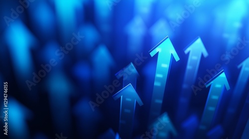 Blue arrows on a blue background. A blue background with arrows up. A spaced growth is connected to the earth. Azure arrows against a sapphire backdrop lifestyle.