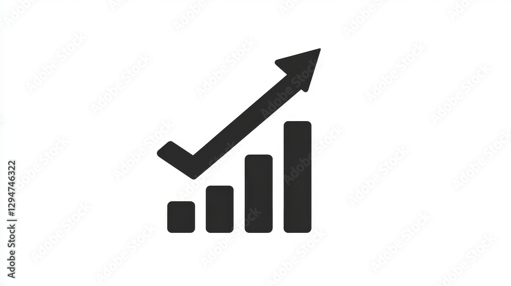 Bar charts increase in height from left to right, with a thick arrow pointing up to show the trend, and small plus symbols above the bars highlight the growth Bar charts increase in height from left to right, with a thick arrow pointing up to show the trend, and small plus symbols above the bars highlight the growth