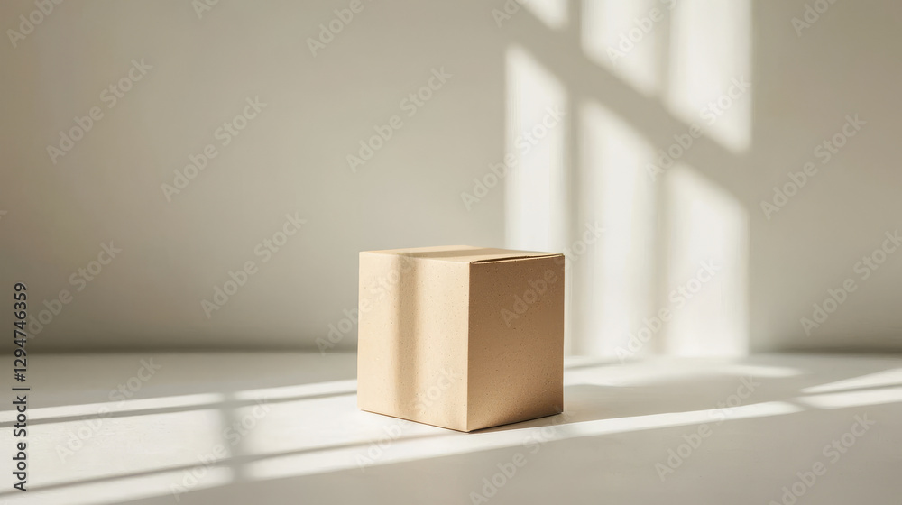 Simple Brown Cardboard Package on White Studio Background in Soft Natural Light. Concept of Product Packaging, Minimalist Design, E-commerce, Clean Presentation. Copy space Simple Brown Cardboard Package on White Studio Background in Soft Natural Light. Concept of Product Packaging, Minimalist Design, E-commerce, Clean Presentation. Copy space