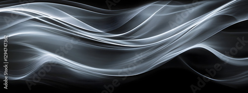 Black background with abstract wave lines, simple and minimalist style, dark gray tone
