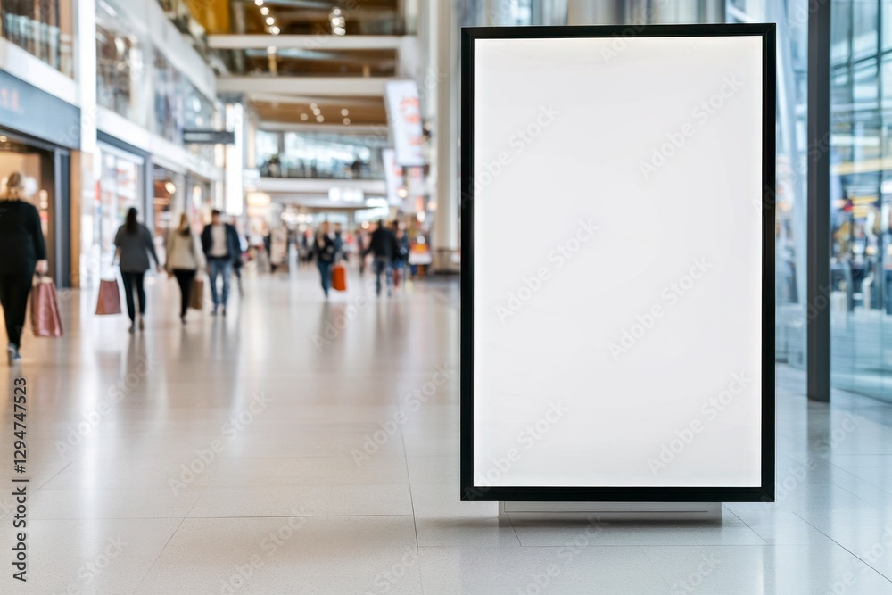 Mockup. Blank white digital display screen, advertising billboard, information board mock up in bright modern shopping mall Mockup. Blank white digital display screen, advertising billboard, information board mock up in bright modern shopping mall
