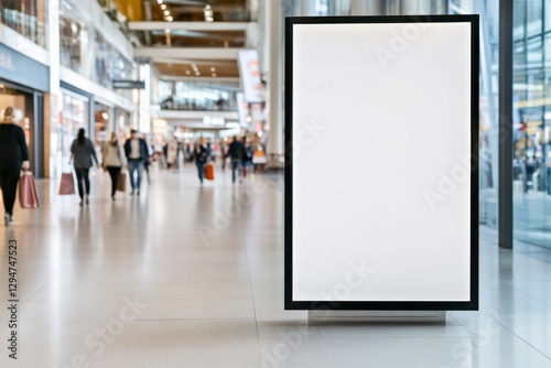 Mockup. Blank white digital display screen, advertising billboard, information board mock up in bright modern shopping mall