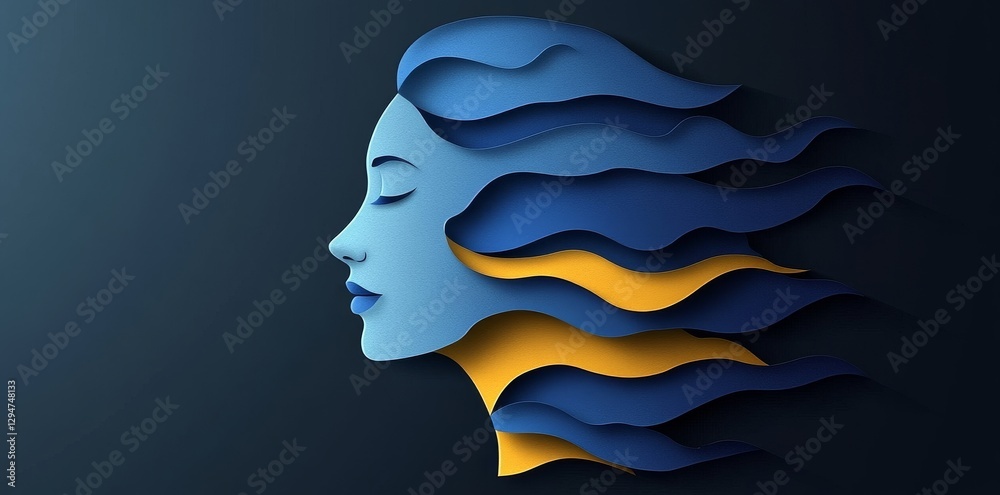 A geometric artwork showcases a stylized face in bright colors like red, yellow, and blue. Different shapes create the abstract pattern on a blue backdrop A geometric artwork showcases a stylized face in bright colors like red, yellow, and blue. Different shapes create the abstract pattern on a blue backdrop