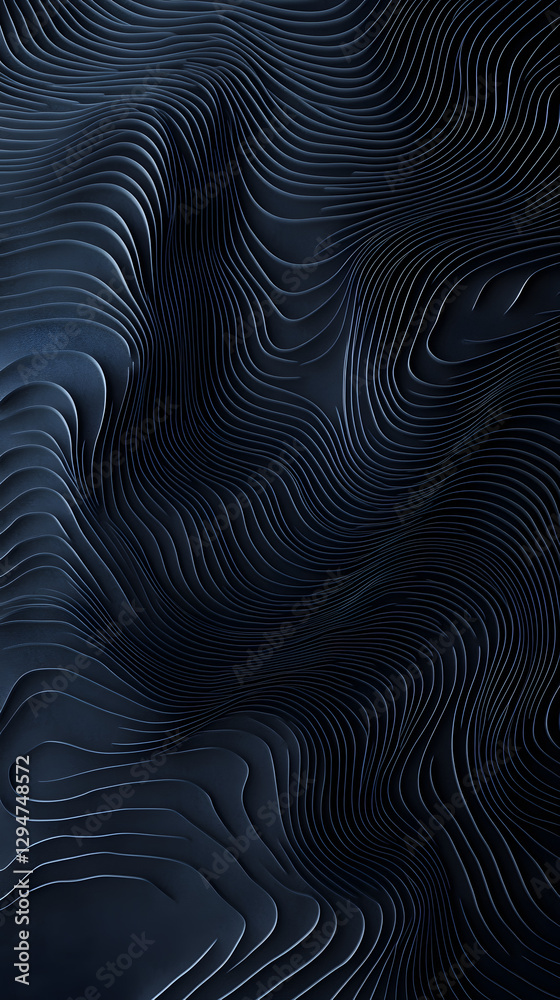 Fototapeta premium Black background with abstract wave lines, simple and minimalist style, dark gray tone 