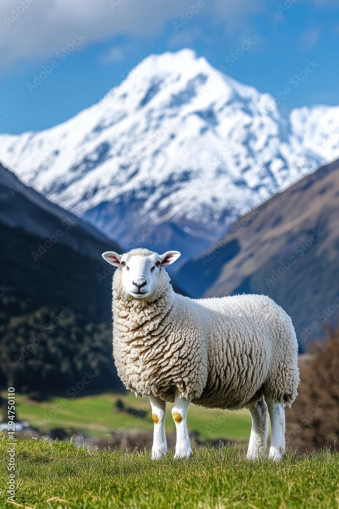 Fototapeta premium Sheep in field in winter with snow