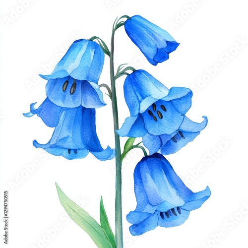 A stunning collection of watercolor bellflower stock illustrations. Hand-drawn floral harebell clip art featuring blue flowers in isolation