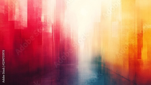 Abstract Geometric Cityscape in Red and Gold Tones