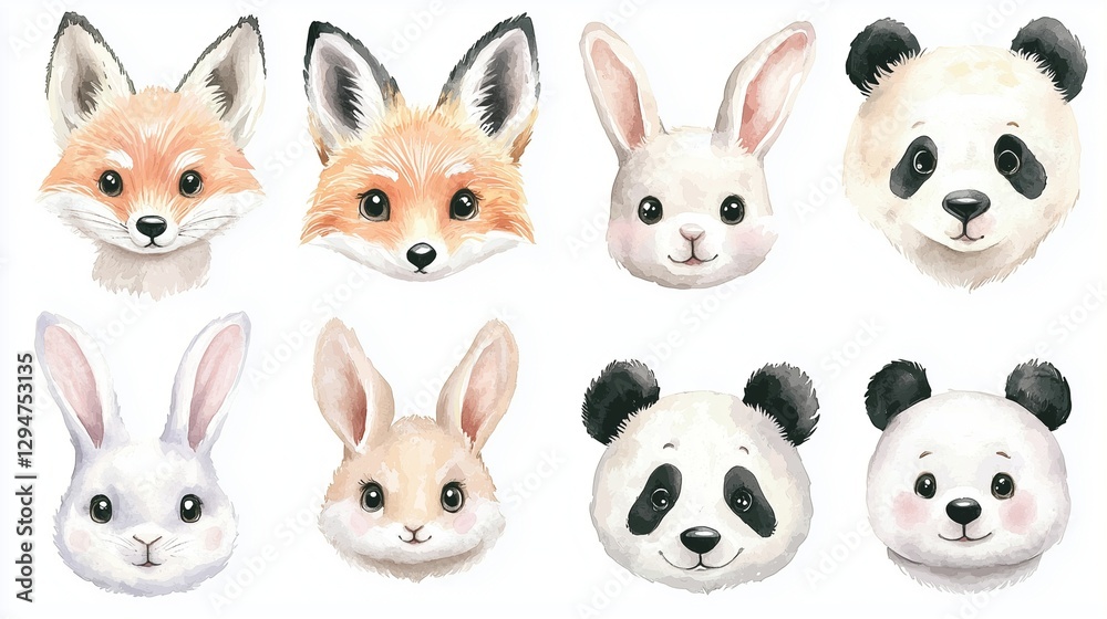 Seamless Pattern, Collection Set, Cute animal faces illustration domestic environment digital art cheerful atmosphere vibrant colors whimsical theme Seamless Pattern, Collection Set, Cute animal faces illustration domestic environment digital art cheerful atmosphere vibrant colors whimsical theme