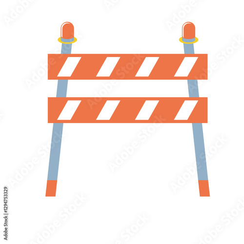 Vector illustration of a striped orange construction barrier with warning lights used for road safety and work zones