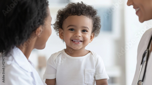 Routine Pediatric Check-Up with Mother and Child at Clinic photo
