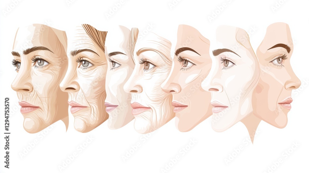 Visual representation of skin aging and the impact of Botox on wrinkles over time. Generative AI Visual representation of skin aging and the impact of Botox on wrinkles over time. Generative AI