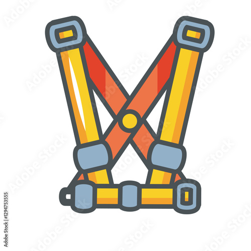 Flat design vector illustration of a full body safety harness for fall protection and industrial workwear applications