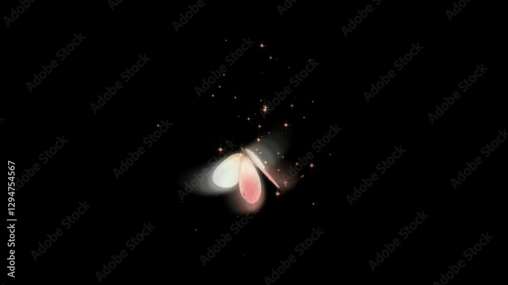 A beautiful butterfly flying effect animation on a black screen, featuring graceful, fluid motion and delicate wing movements, perfect for nature, elegance, and serene video projects