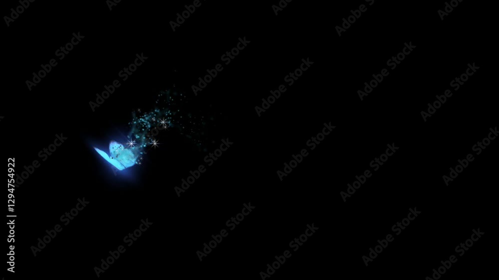 A beautiful blue butterfly flutters gracefully on a black screen, perfect for nature themes, elegance, intros, or peaceful visuals in creative and uplifting video projects