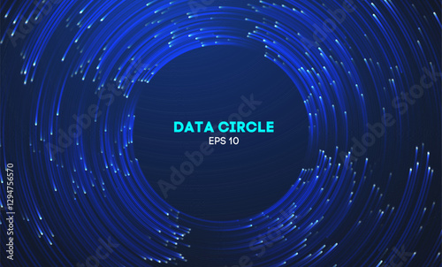 Circular data swirl on dark blue technology background. Hurricane vortex concentric lines