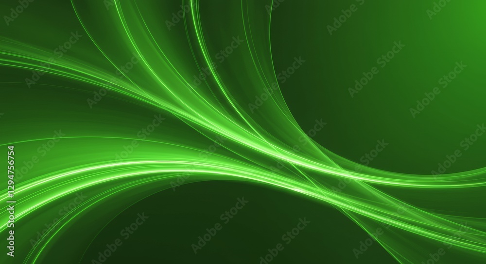 Obraz premium A vibrant, abstract digital artwork featuring a dynamic swirling pattern of light and shadow in shades of green, with smooth curved shapes creating depth and movement.