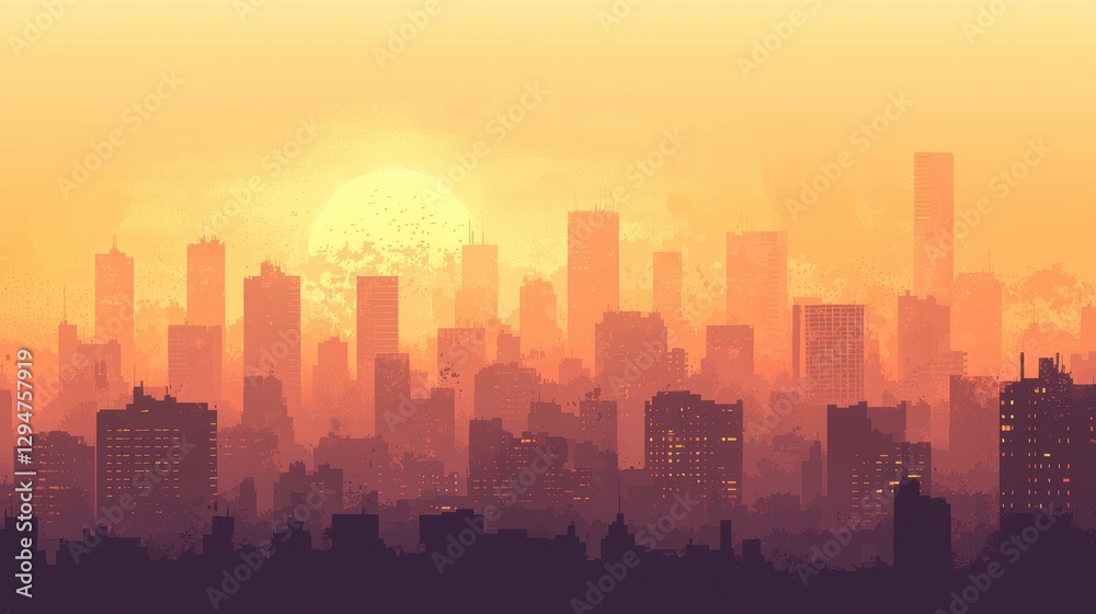 Urban Smogscape at Sunset Highlighting Air Quality Challenges and Environmental Concerns Urban Smogscape at Sunset Highlighting Air Quality Challenges and Environmental Concerns