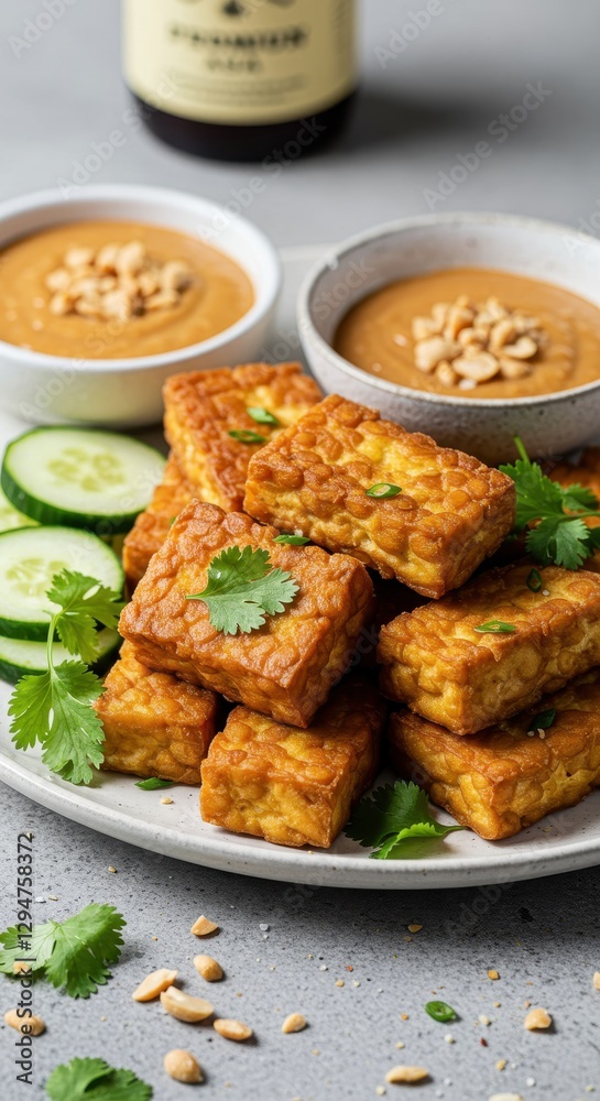 Crispy Fried Tempeh with Peanut Sauce and Cucumber Crispy Fried Tempeh with Peanut Sauce and Cucumber