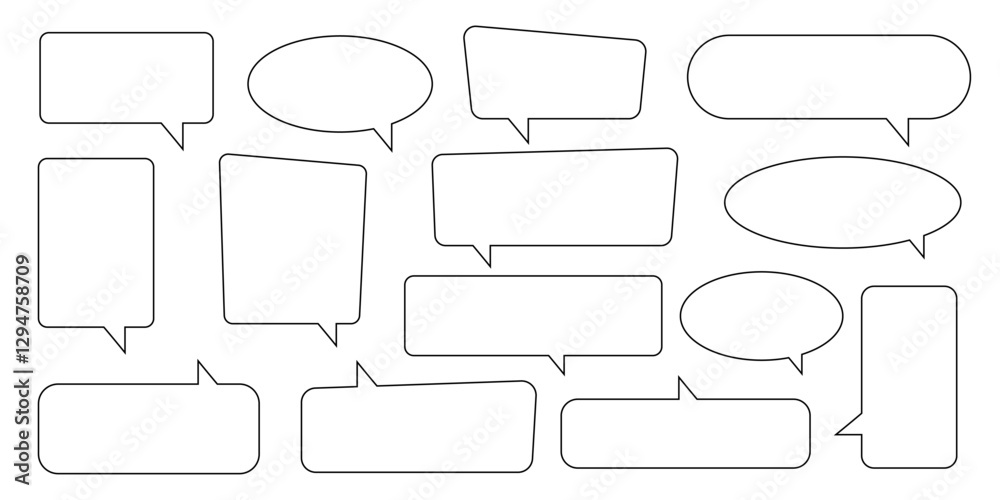 Collection of line speech bubble, line speech balloon, outline chat bubble. Collection of line speech bubble, line speech balloon, outline chat bubble.