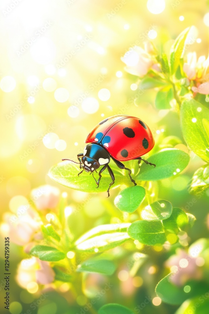Naklejka premium Beautiful cute ladybug with flower in Spring.