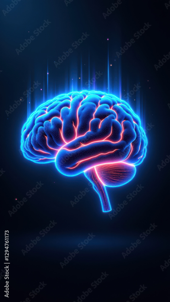 Fototapeta premium This is an illustration featuring a human brain with vibrant colors, symbolizing artificial general intelligence.