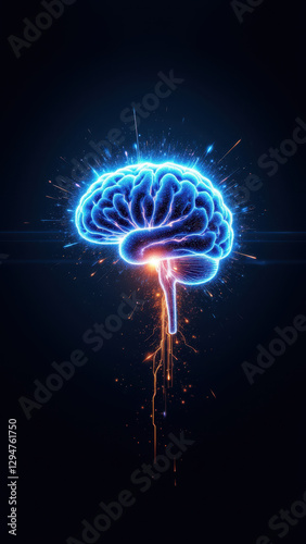 Wallpaper Mural A dynamic graphic representing artificial general intelligence with a glowing brain surrounded by sparks of light and energy. Torontodigital.ca