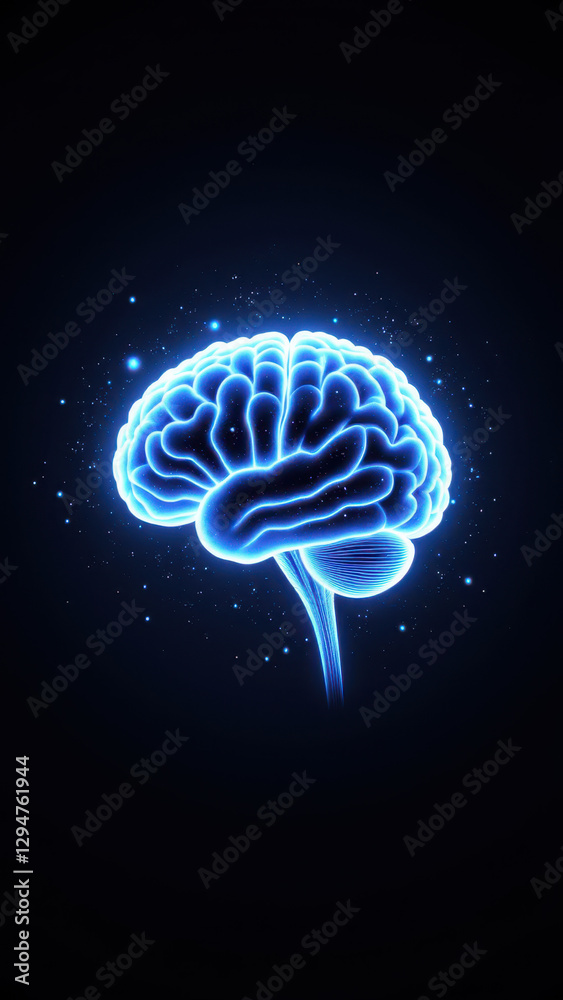 Fototapeta premium An animated illustration of a human brain with elements associated with artificial intelligence.