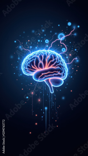 Wallpaper Mural A vibrant illustration of a brain with sparkles and lightning bolts, symbolizing artificial general intelligence or AI development. Torontodigital.ca