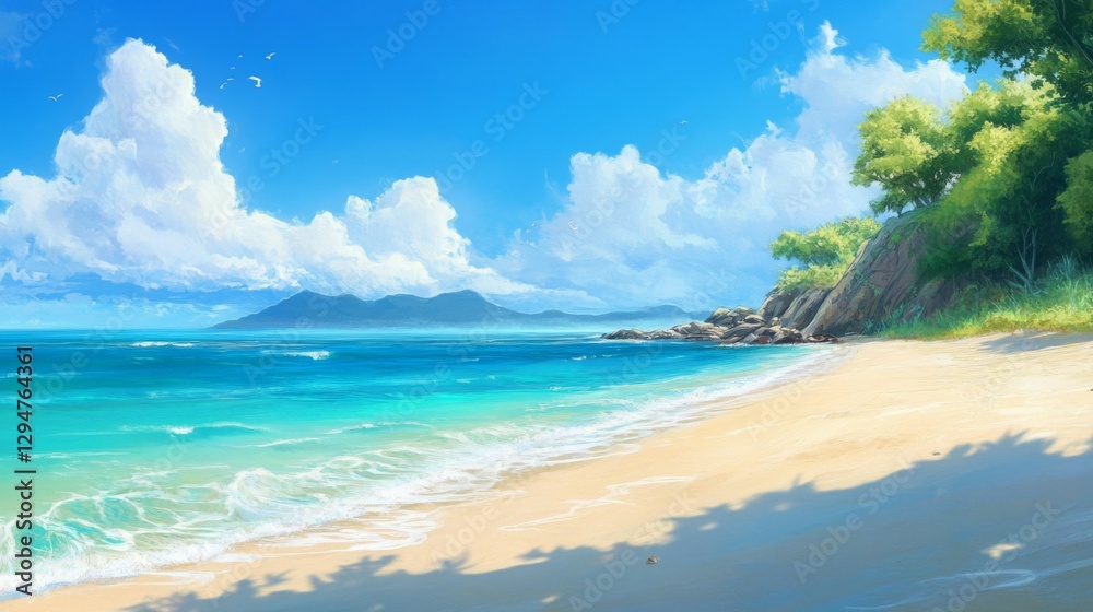 Sunny Tropical Beach Landscape with Turquoise Water Sunny Tropical Beach Landscape with Turquoise Water