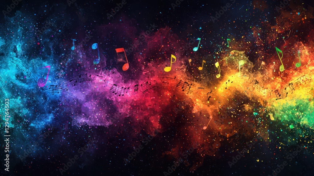 Fototapeta premium Colorful musical notes in nebula