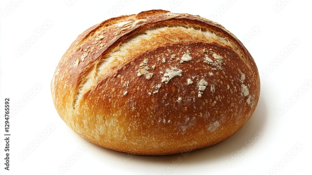 Crusty round loaf of bread, baked to perfection with a golden-brown exterior Crusty round loaf of bread, baked to perfection with a golden-brown exterior