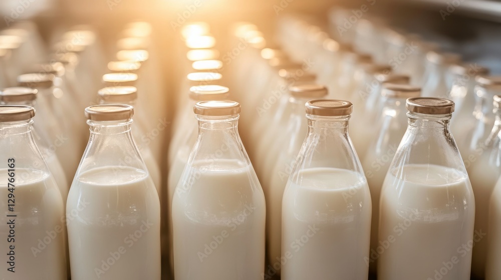Bright Aisles of Dairy Products in Glass Bottles