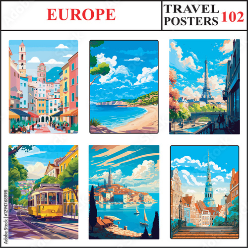 Europe Genoa Mallorca Paris Travel Poster Wall Art Print Collection Set Part 102