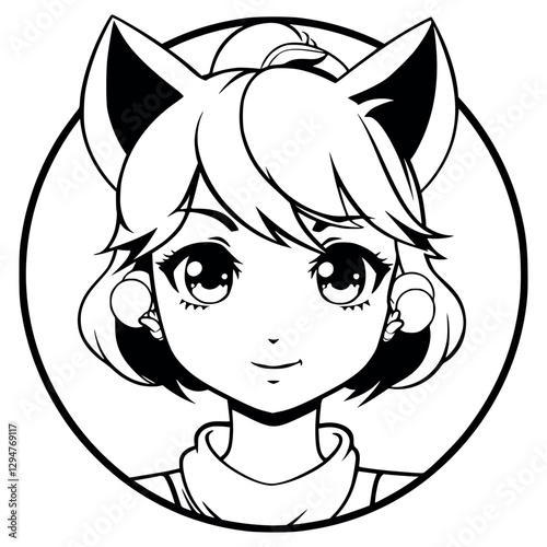 Chic Neko Girl – Modern Black and White Anime Portrait
