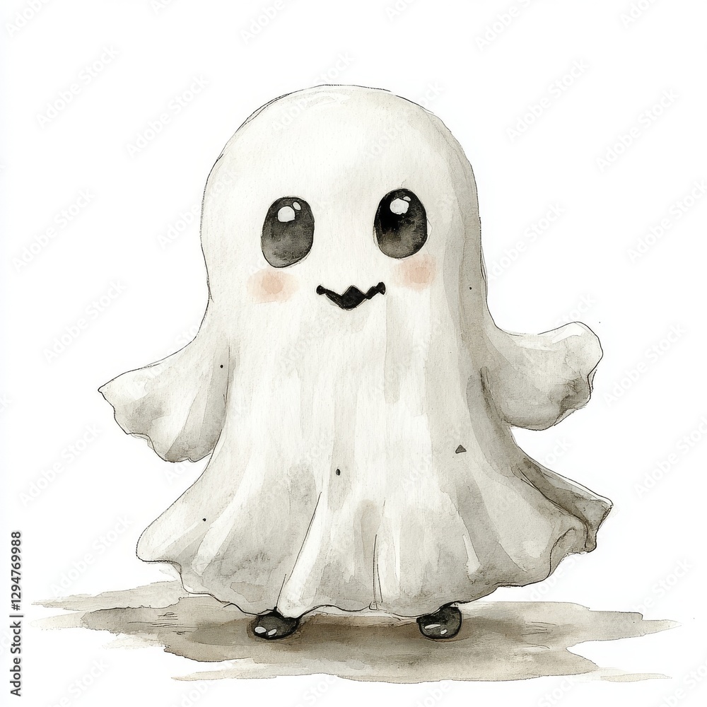 A spectral figure wearing a mysterious cloak, captured in a midnight scene, rendered in watercolor, standing alone on a white background A spectral figure wearing a mysterious cloak, captured in a midnight scene, rendered in watercolor, standing alone on a white background
