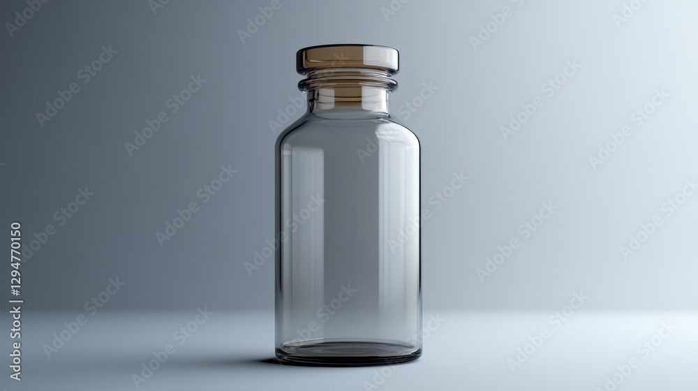 Clear glass bottle with lid in minimalist setting Clear glass bottle with lid in minimalist setting