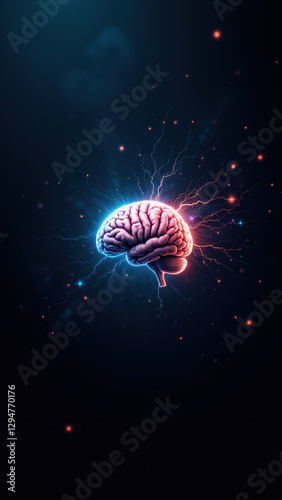 Wallpaper Mural An artistic representation of artificial general intelligence with a stylized brain at its core, set against an abstract cosmic backdrop with vibrant blue and orange hues. Torontodigital.ca