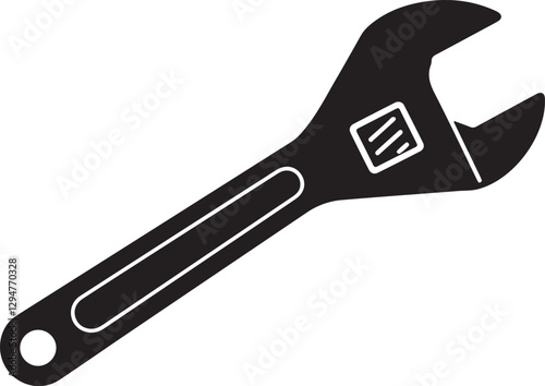 Vector Icon Adjustable Wrench, Repair Tool, Plumbing, Mechanical Equipment
