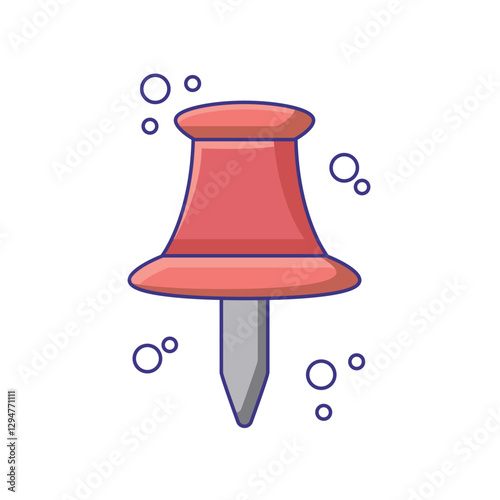 Vector illustration of a red pushpin or thumbtack used for pinning notes on bulletin boards, ideal for school and office stationery designs