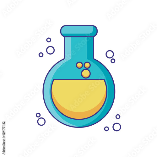 Vector illustration of a science laboratory flask with yellow liquid, representing chemistry experiments, scientific research, and educational science tools