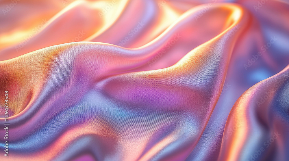 Obraz premium Delicate iridescent silk fabric showcasing a mesmerizing gradient effect under ambient lighting conditions