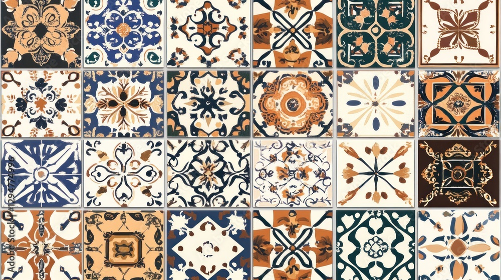 Fototapeta Colorful decorative patterned ceramic tiles