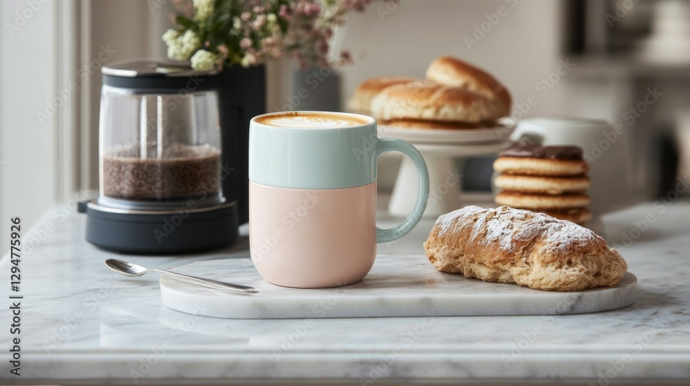 Coffee Mug Pastry Breakfast Table Setting Coffee Mug Pastry Breakfast Table Setting