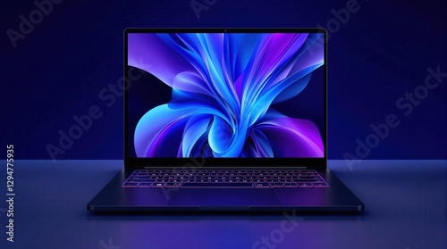 A laptop computer with a purple screen