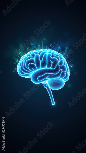 Wallpaper Mural Illustration of a human brain with holographic AI-related elements emanating from it, symbolizing artificial general intelligence (AGI). Torontodigital.ca