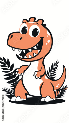 Happy Cartoon Dinosaur Illustration in Minimalist Vector Art Style