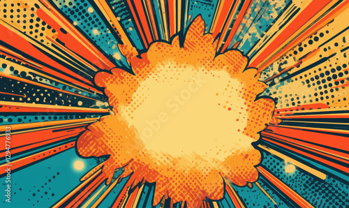 Vintage Retro Comic Book Explosion Design with Bright Colors and Patterns